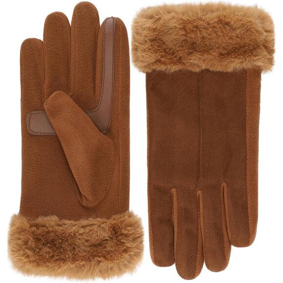 Accessories - Women Water Repellent Faux Fur Cuff Gloves Touchscreen Stretch Small-Medium